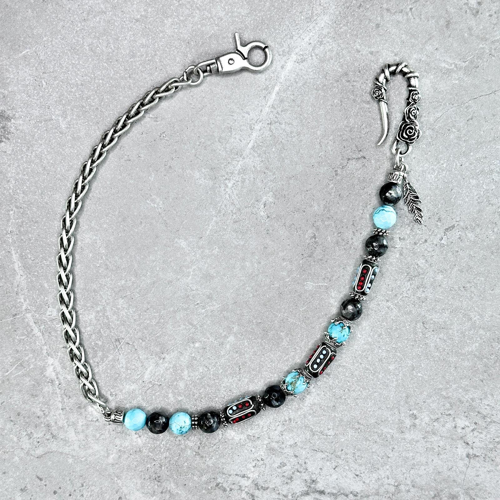 CATENA GRANDE LABRADORITE E TURCHESE 12MM – Mancino Accessori CATENA GRANDE LABRADORITE E TURCHESE 12MM – Mancino Accessori
